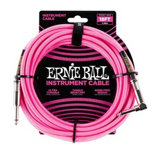 Ernie Ball 18 ft Braided Straight Angle Inst Cable Neon Pink