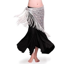 Belly Dance Hip Scarf Sequin Tassel Triangle Bellydance Hip One Size Silver