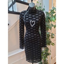 Bodycon Dress Womens Small Black Sheer Geometric Long Sleeve Cocktail Party 