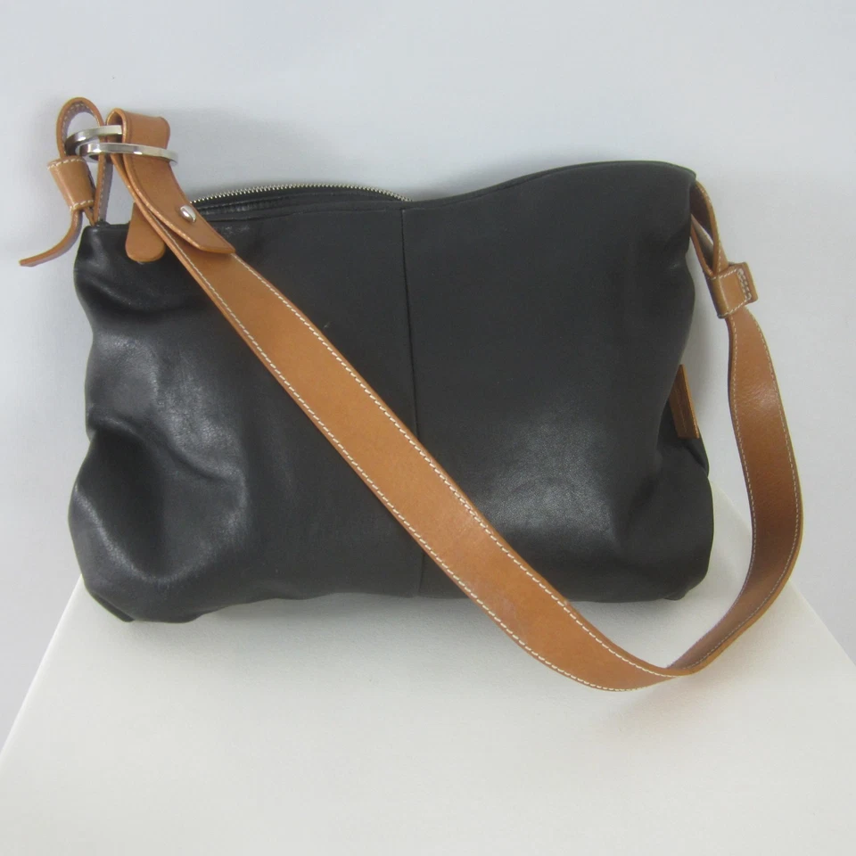 Bolso Bandolera Francesco Biasia Negro Marrón Cuero Minimalista Hombro Amplio Foto 3 de 4