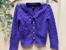Ralph Lauren Purple Cable knit cardigan sweater with bow Girls sz 6