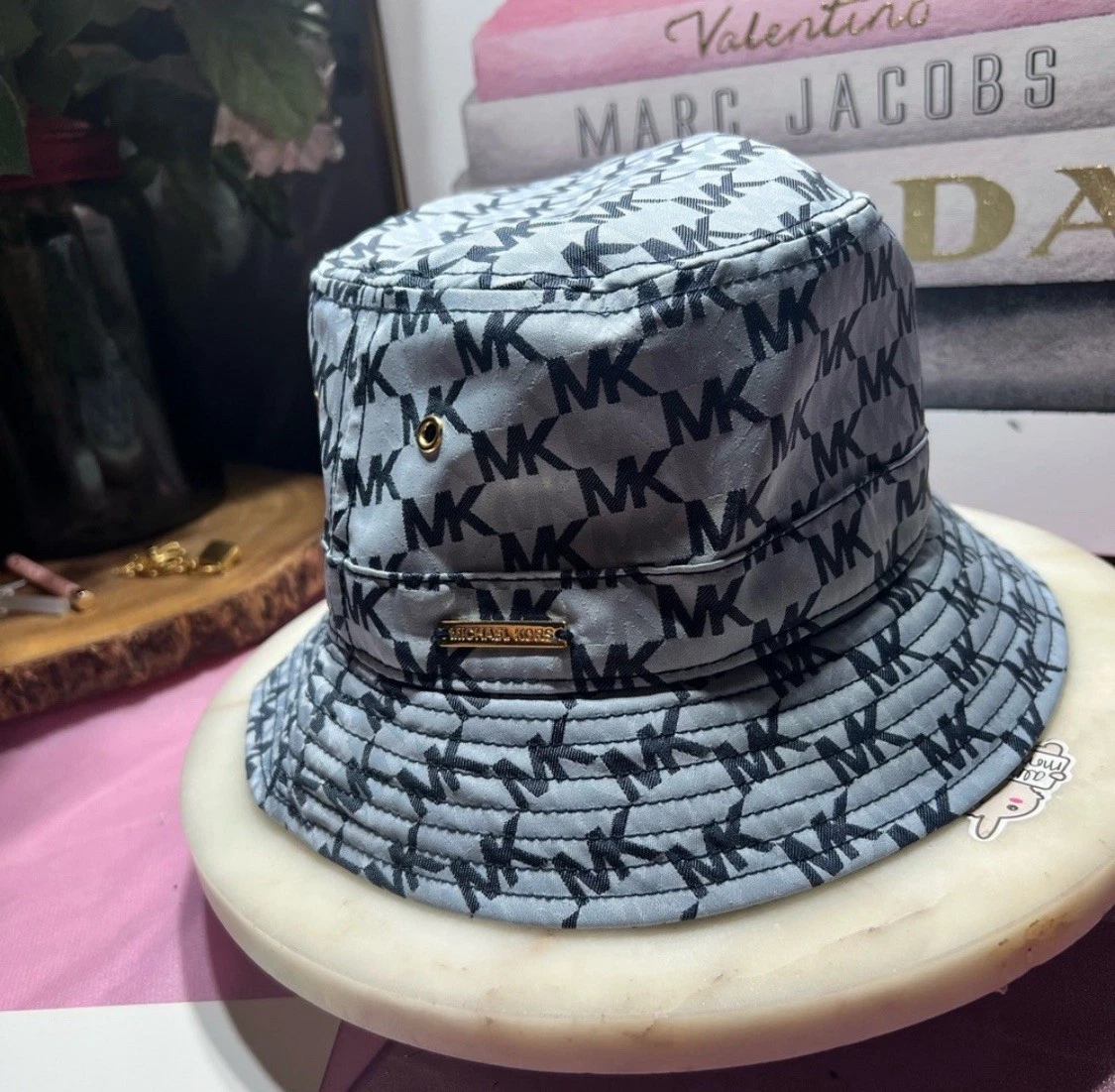 Michael Kors Monogram Bucket Black and White Hat One Size