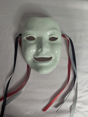 Signed PAT fancy Faces New Orleans White 7'' porcelain mask wall hanging picture