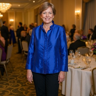 Chico's Shantung Jacket Women's 3 (XL) Satin Amparo Blue Midlength Career