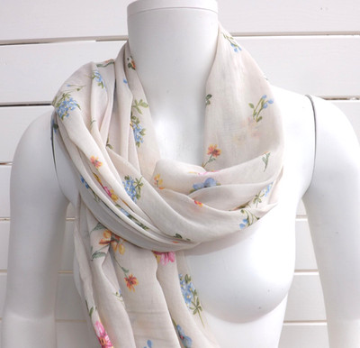 Schal  MADE IN ITALY Damen Damenschal Langschal Tuch Seide Baumwolle natur Blume