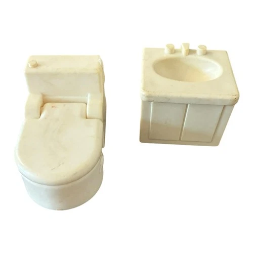 Vintage Fisher Price Little People Bathroom Set Toilet & Sink 1970s Furniture