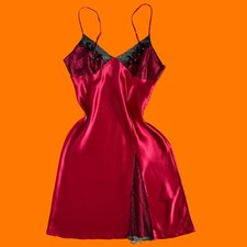 90's 00's vintage red satin mesh y2k midi maxi slip dress LARGE XL