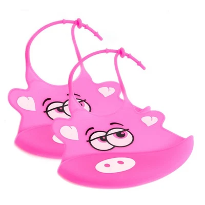 2 Stück Baby Kinder Lätzchen Set Wasserdicht Abwaschbar Latz Auffangschale Pink - Bild 1 von 2