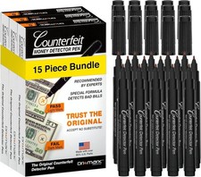 15 Pack Counterfeit Bill Detector Marker Pen Made in The USA 3 Times More Ink