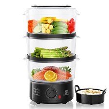 SUPERLEX Electric 3 Tier Food Vegetable Steamer Slow Cooker 7.5L with Rice Bowl