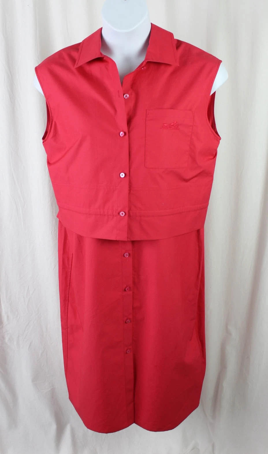 HERMÈS Abito camicia smanicato Hermes donna rosso rosa 100% cotone nuovo con etichetta 44 US 12