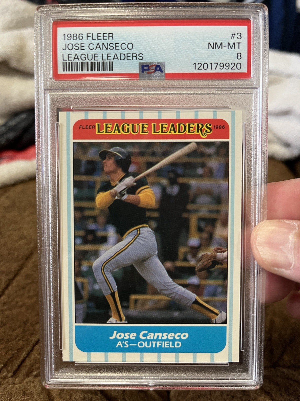 1986 Fleer League Leaders Jose Canseco #3 PSA 8 Oakland A’s