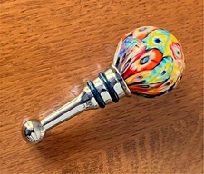 Murano Style Wine Bottle Stopper / Millefiori / Red Blue White Art Glass Ball