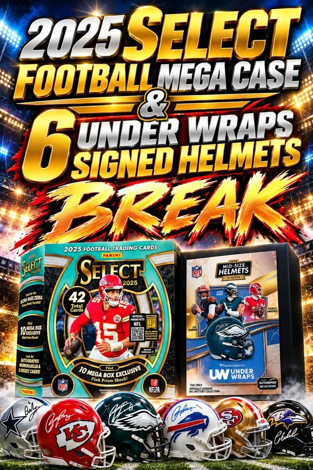 SELECT FOOTBALL MEGA CASE with (6) SIGNED HELMETS BREAK