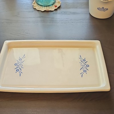 CorningWare P-35-B Ceramic Bake Tray Blue Floral Rectangle Glossy USA