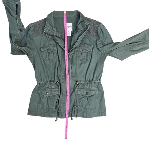 CANDIES Olive Green Utility Jacket Lace Shoulders Women's Size M - Picture 6 of 7