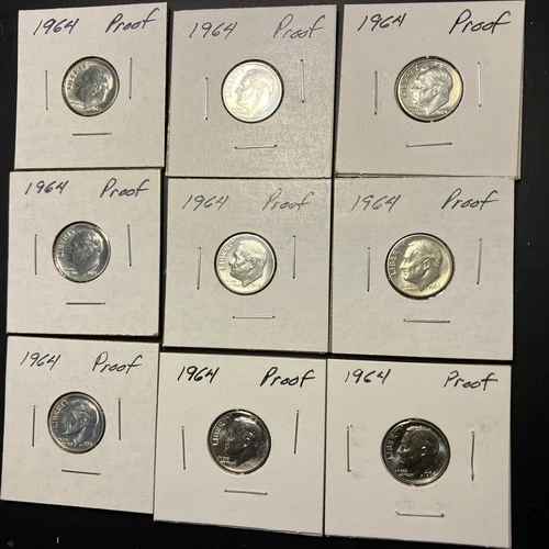 1964 Roosevelt Silver Dime Proof lot of 9 Coins