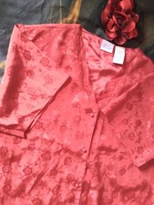 Vintage Secret Treasures Nightgown XL Red Silky Satin Button Sleepshirt Lingerie