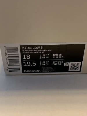 Nike Kyrie Low 5 Black Bright Crimson 2022 DJ6012-004 Size 18 NIB