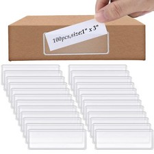 100 Pack Clear Self Adhesive Label Pockets Label Holders Shelf Label Holder