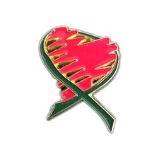 Prendedor de solapa esmalte tono dorado centro rojo cinta verde conciencia donación de órganos