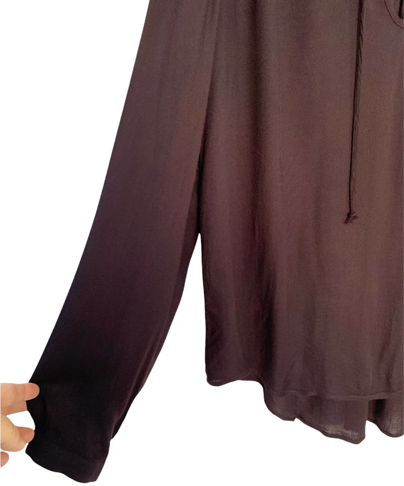 布和石头茄子紫色无领领带农民衬衫,尺寸 L — 第 4/4 张图片