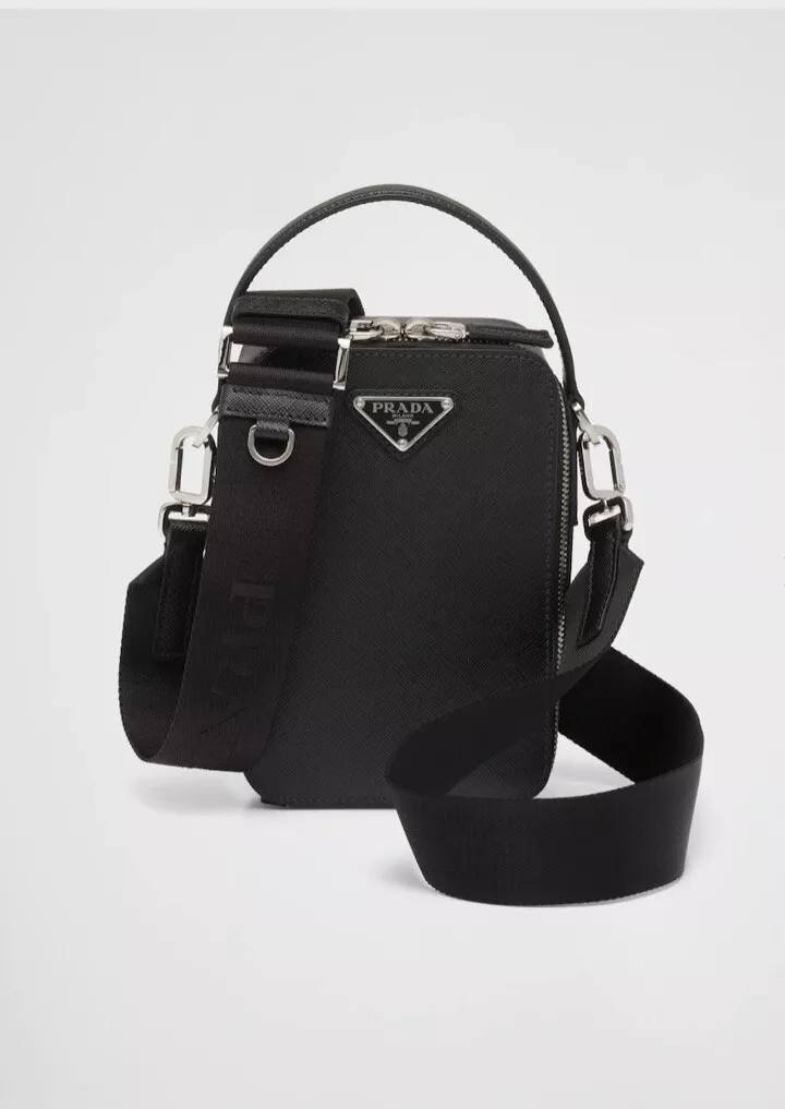 PRADA Mini Saffiano Leather Pouch Crossbody Bag Black