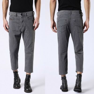 DIESEL RHIAL Herren Jeans W34 grau Slim Carrot 7/8 Beinlänge 0681D - Neu