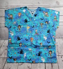 SB Fashion Scrubs Halloween Scrub Top Shirt Large pumpkin Black Cats Costume 30