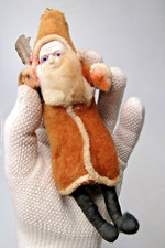 Antique VTG Clay Face SANTA w BERRY Spun Cotton Batting Christmas Ornament Japan