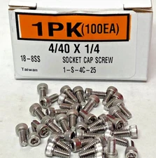 New 4/40 x 1/4" Fully Threaded Socket Cap Screw, 18-8 Stainless Steel (100ea)