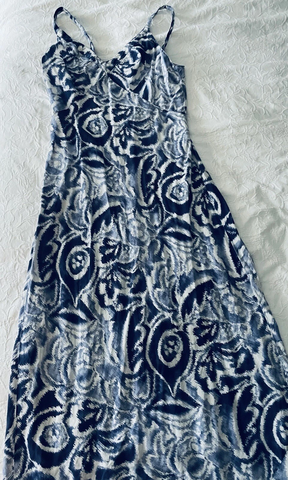 UNDERCOVER Abito slip lungo Victoria's Secret M misto cotone seta blu bianco lowback vintage