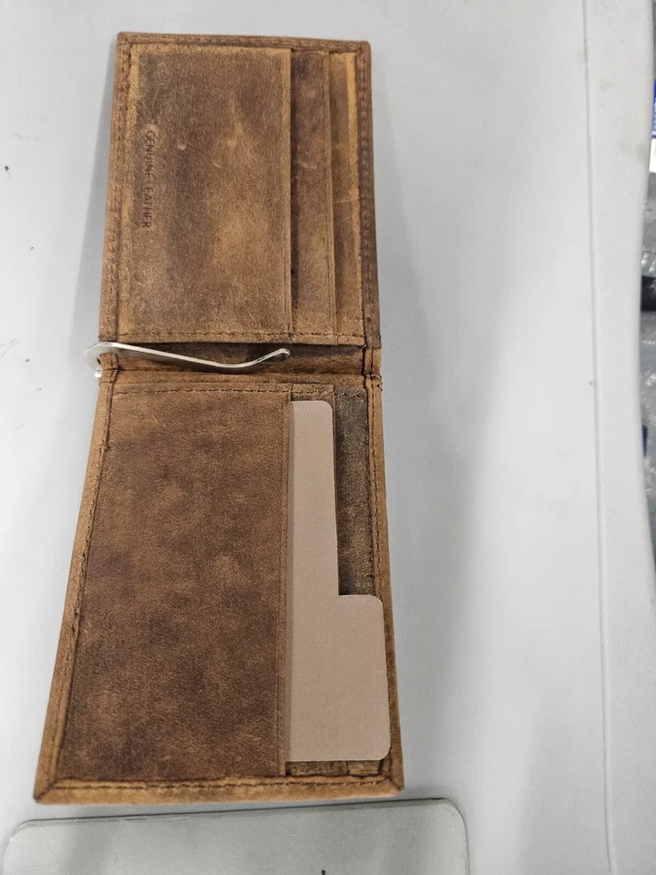 Cartera con clip para dinero de cuero genuino ROLFS, marrón Foto 2 de 3