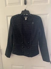 Cach Black Tweed Zipper Up Blazer size 4 NWT