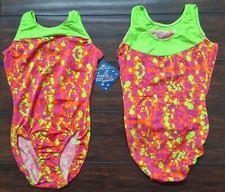 NWT Motionwear Orange/Purple/Green Gymnastics Child Medium Leotard 8/10