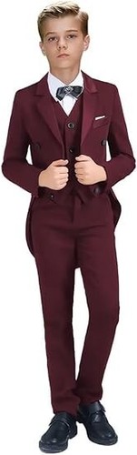 Boy Suit for Kid 3 Piece Swallow Tailed Coat Slim Fit Wedding Ring Bearer Outfit - Picture 27 of 27