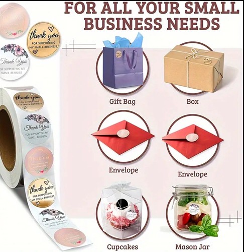 Roll Of 500 Thank You Stickers - 1 Inch - Small Business - Picture 3 of 5