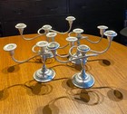 4 TRIPLE WORN SILVER FINISH TAPERED CANDLE STANDS  