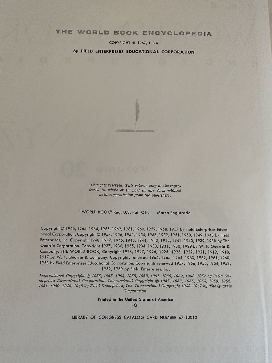 Vintage 1967 The World Book Encyclopedia W•X•Y•Z Volume 20