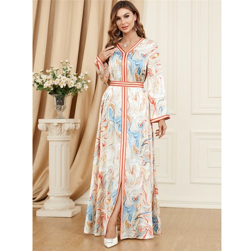 Muslim Floral Kaftan Islamic Women Maxi Dress Ramadan Dubai Caftan Moroccan Gown - Picture 116 of 216