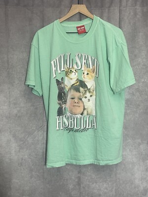 Full Send Green XL T Shirt Hasbulla Loves Cats by Nelk 100% Cotton