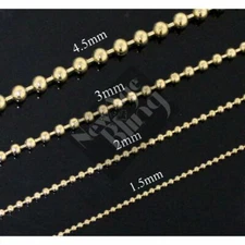 Stainless Steel Ball Chain Dog Tag Bead Gold Plated Necklace 1.5/2/3/4.5mm