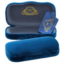Large Hard Shell Glasses Case with Cleaning Cloth - Blue Velvet Protective Ey...