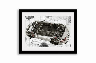 Line Tech Zeichnung Porsche 911 GT3 Auto Car Classic Cutaway Kunst Poster Druck