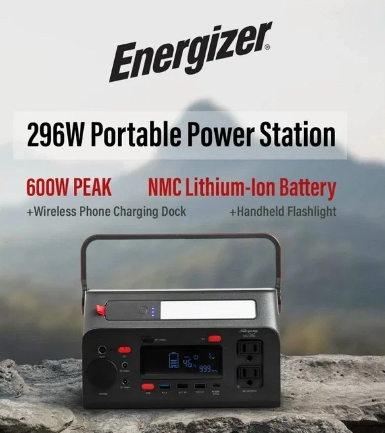 ENERGIZER 300W Portable Power Station Solar/AC Charge w/Flashlight Carrying Case - Image 2 of 4