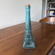 Jarrón botella Torre Eiffel jarra azul azulado vintage Glass Company corcho original