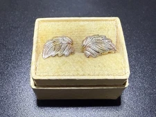 14K Tri Color Gold Dainty Leaf Earrings