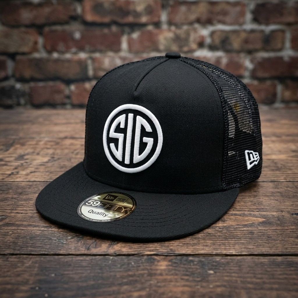 SIG Sauer Embroidered Trucker Hat Black Mesh Snapback Flat Bill Cap