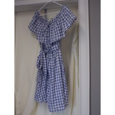 M. Tylho Blue Gingham Off The Shoulder Ruffle Mini Dress XS Cottagecore