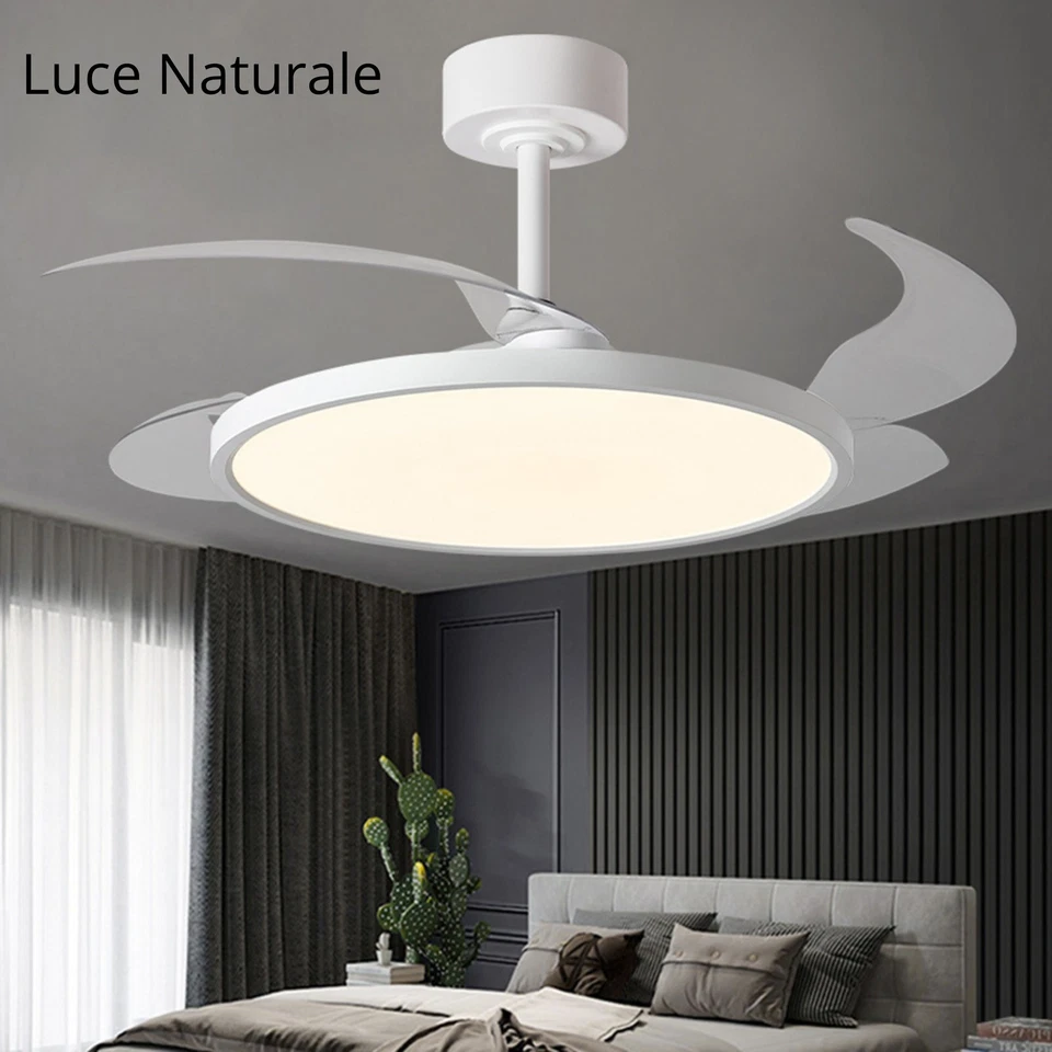 Ventilatore Da Soffitto Con Luce Led Pale Scomparsa 60W Lampadario Sospensione - Immagine 4 di 4